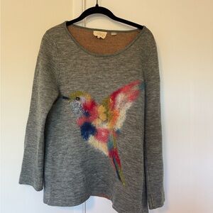 Gray Anthropologie Sweater with Starla Halfman Hummingbird Design
